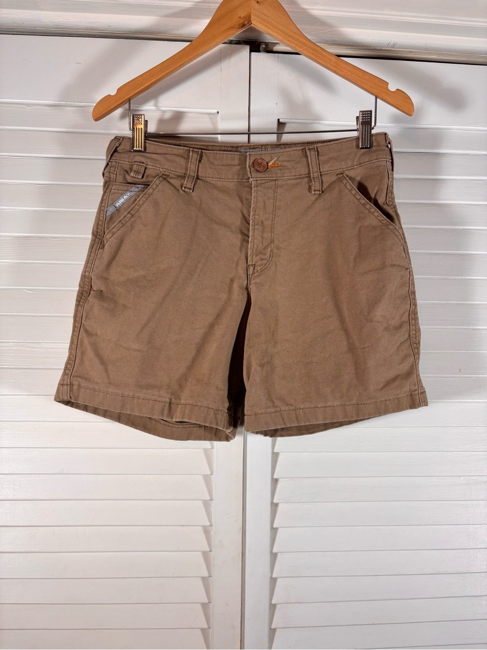 Ariat Rebar Perfect Rise Work Shorts Field Khaki Size 27 Gorpcore Outdoor